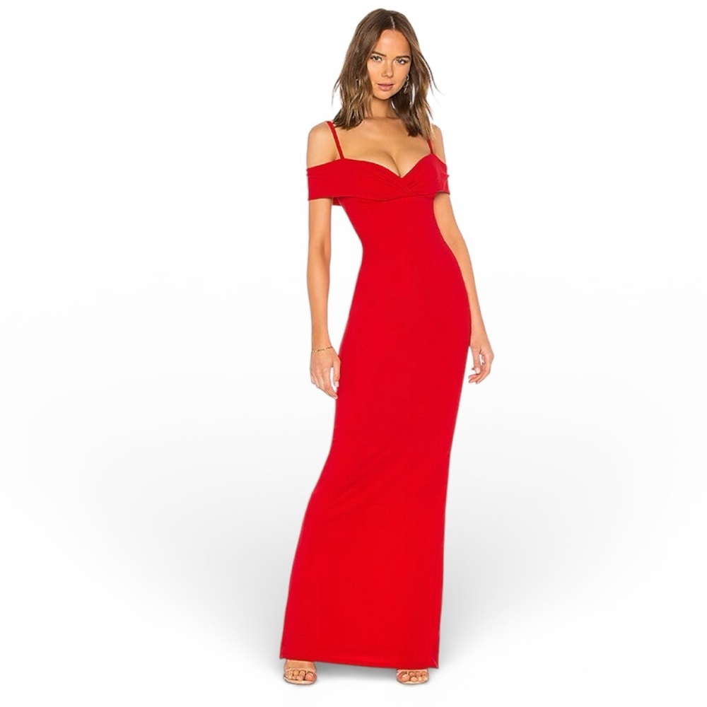 Nookie Phoenix Women's M Red Off Shoulder Halter Formal Maxi Gown NWT